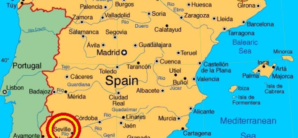 地図のスペインを示すセビリア