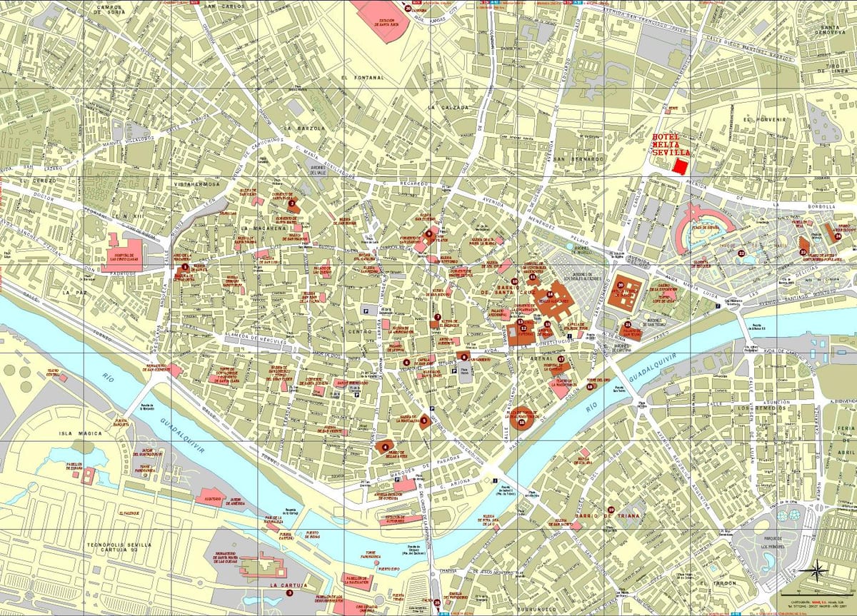 地図のセビリアおよび周辺地域