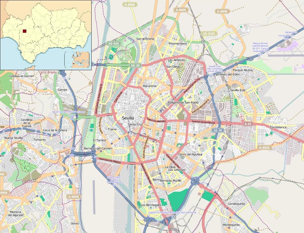 地図のセビリヤスペイン地区
