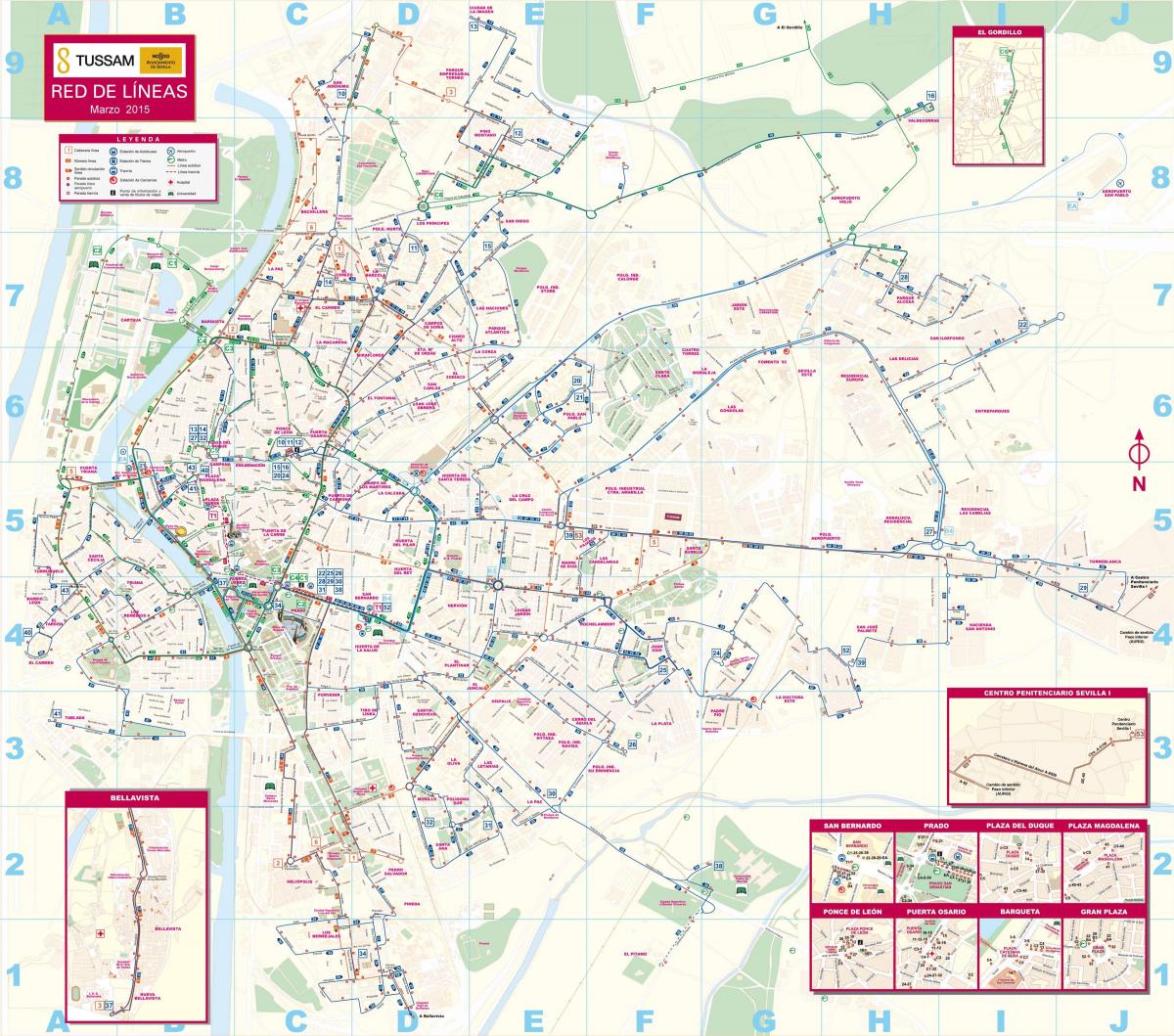 セビリアの公共交通機関地図